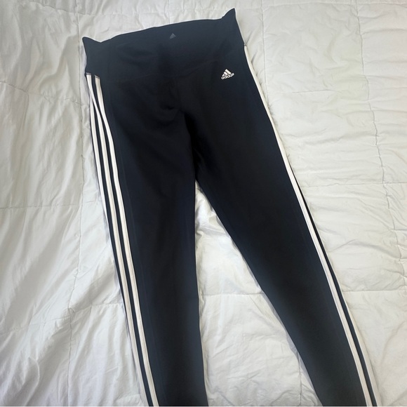 Adidas Women’s Black Leggings with White Stripes Climalite - Picture 1 of 7
